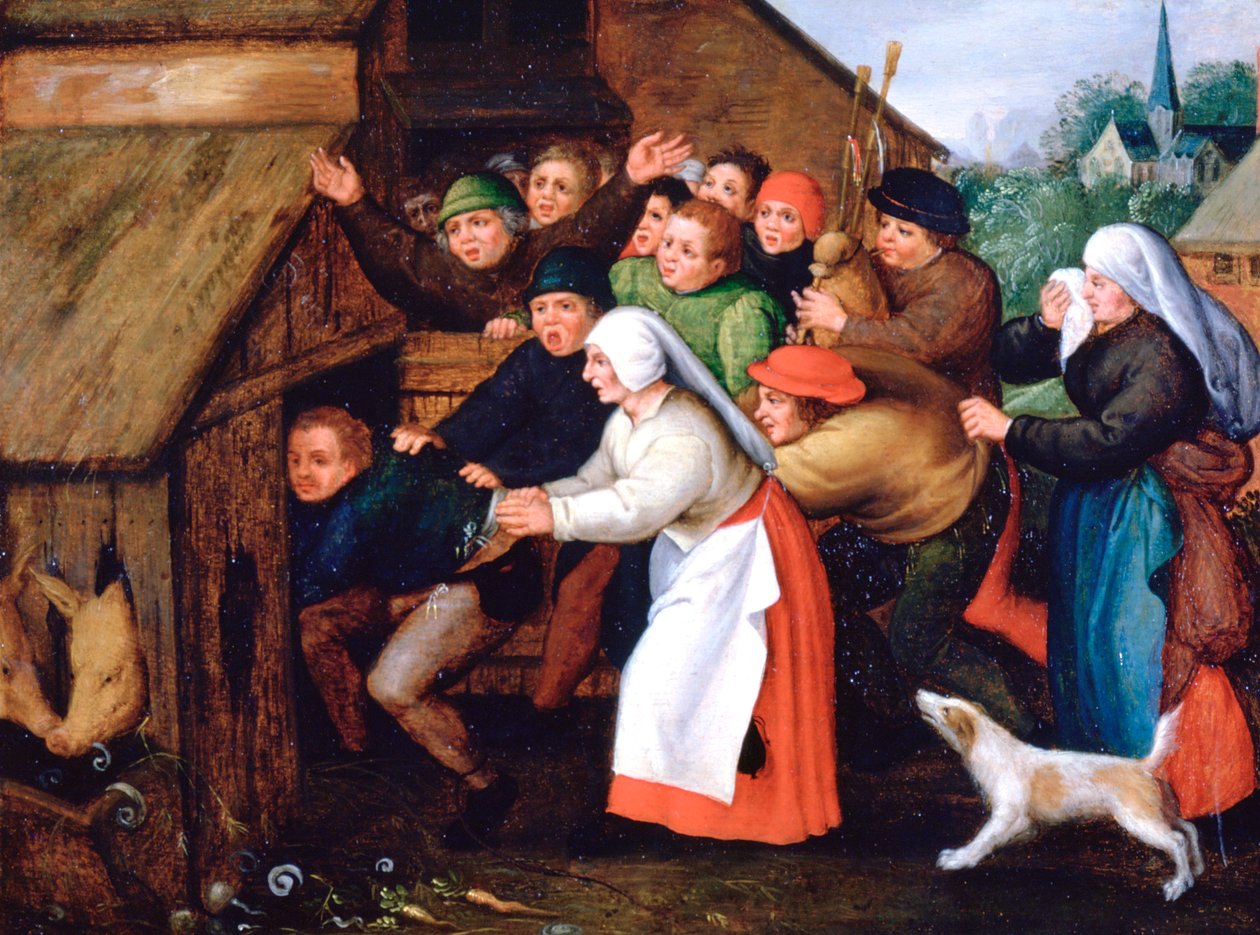 Juoppo työnnettiin sikataloon, 1564-1638 tekijältä Pieter Brueghel the Younger