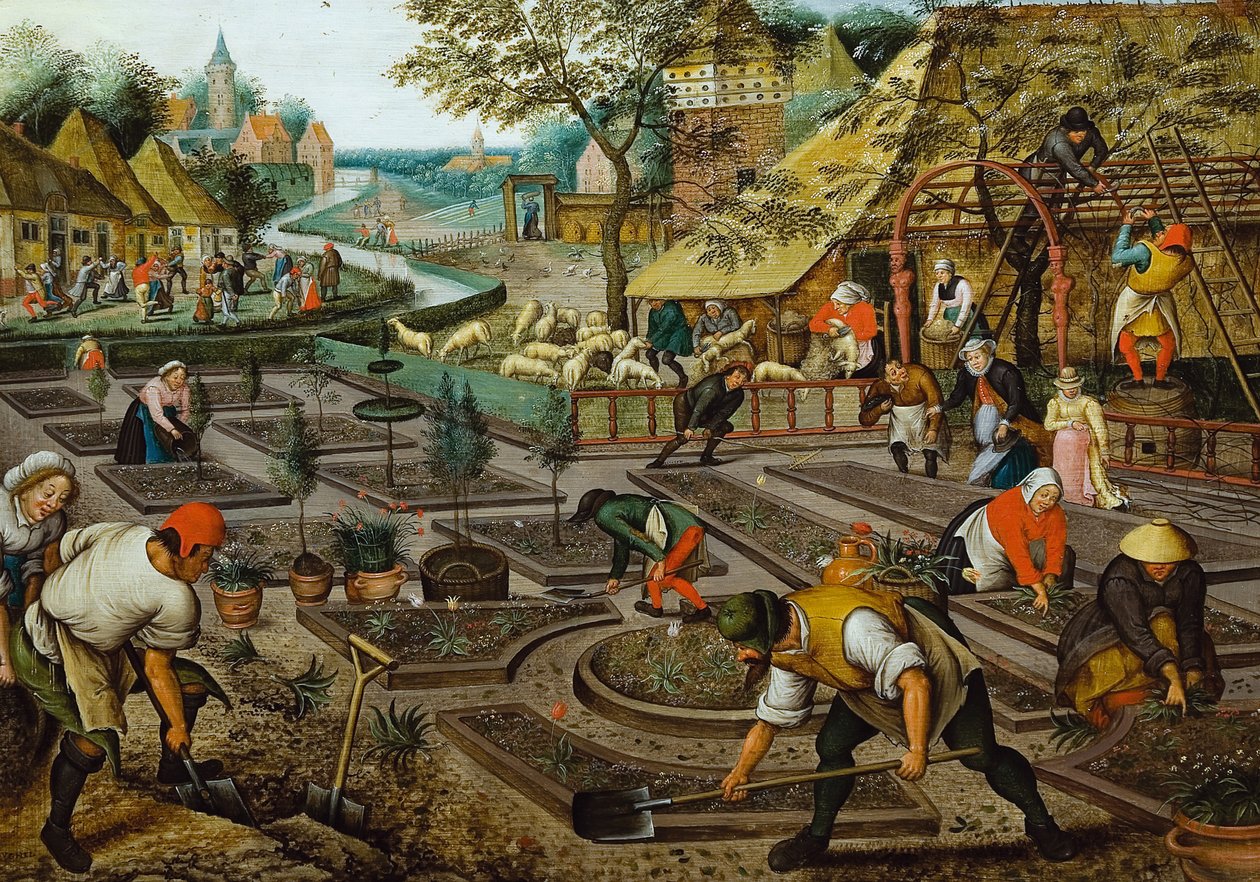 Neljä vuodenaikaa: kevät, 1500-luvun toinen puolisko. tekijältä Pieter Brueghel the Younger