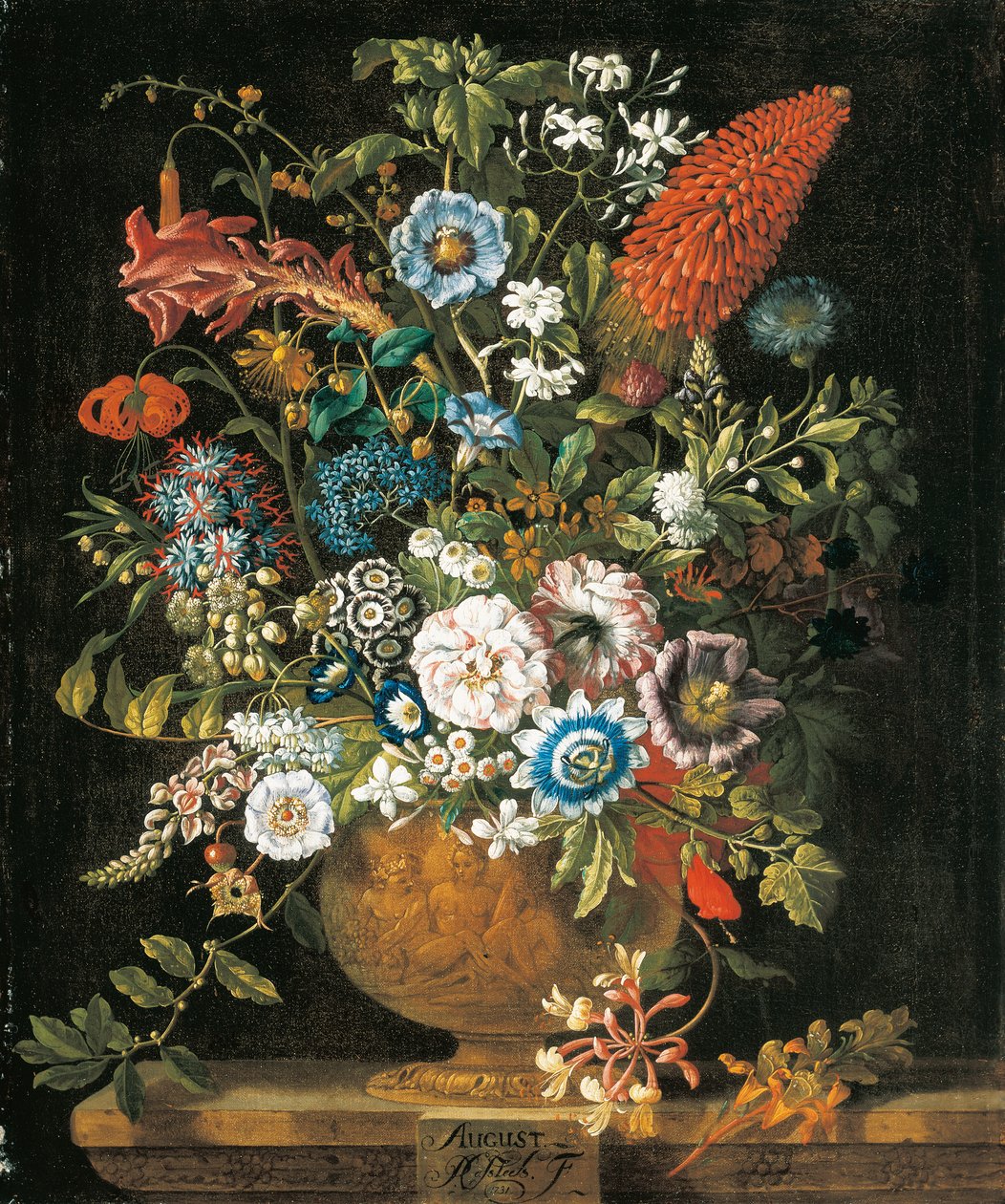 elokuuta The Twelve Monthve of Flowersista, asetelmien kukkakalenterista tekijältä Pieter Casteels