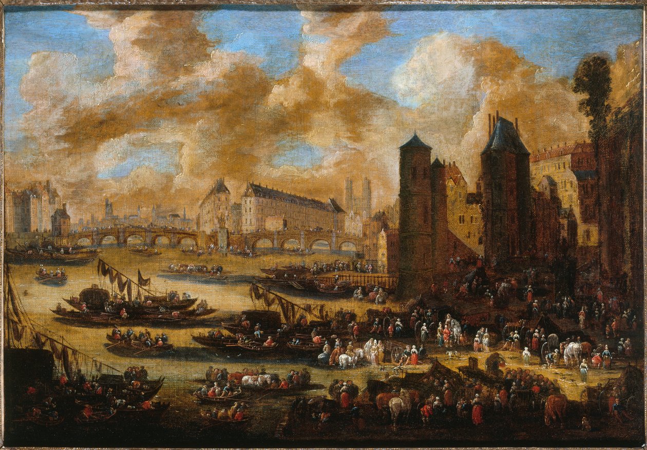 Le Pont-Neuf, la Cité, la Tour et la Porte de Nesle, noin 1650, noin 1650 (öljy kankaalle) tekijältä Pieter Casteels