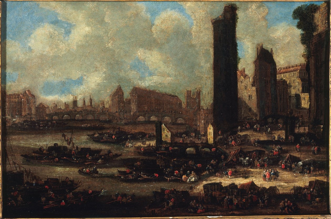 Le Pont-Neuf, la Cité, la Tour et la Porte de Nesle, noin 1650, noin 1650 (öljy kankaalle) tekijältä Pieter Casteels