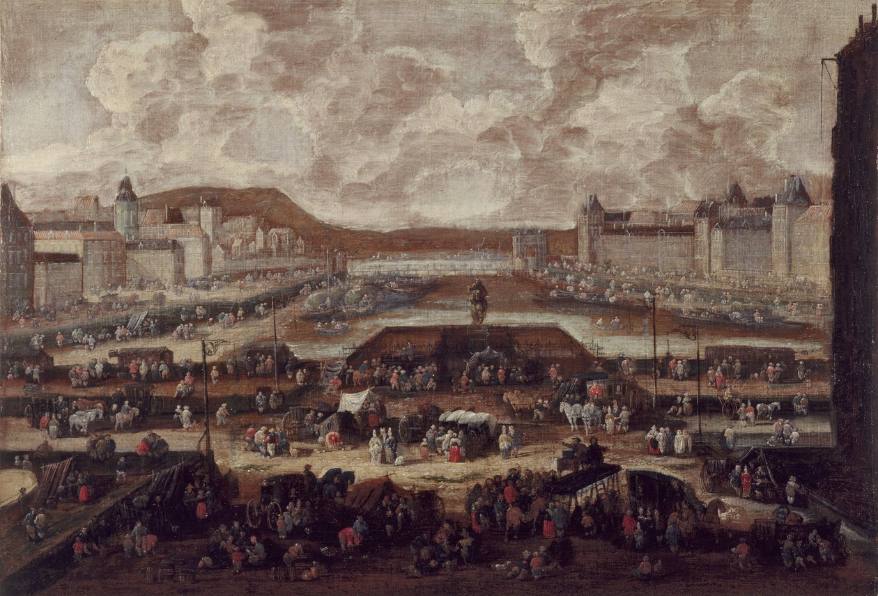 Pont-Neuf, Seine ja Louvre, noin 1670, noin 1670 (öljy kankaalle) tekijältä Pieter Casteels