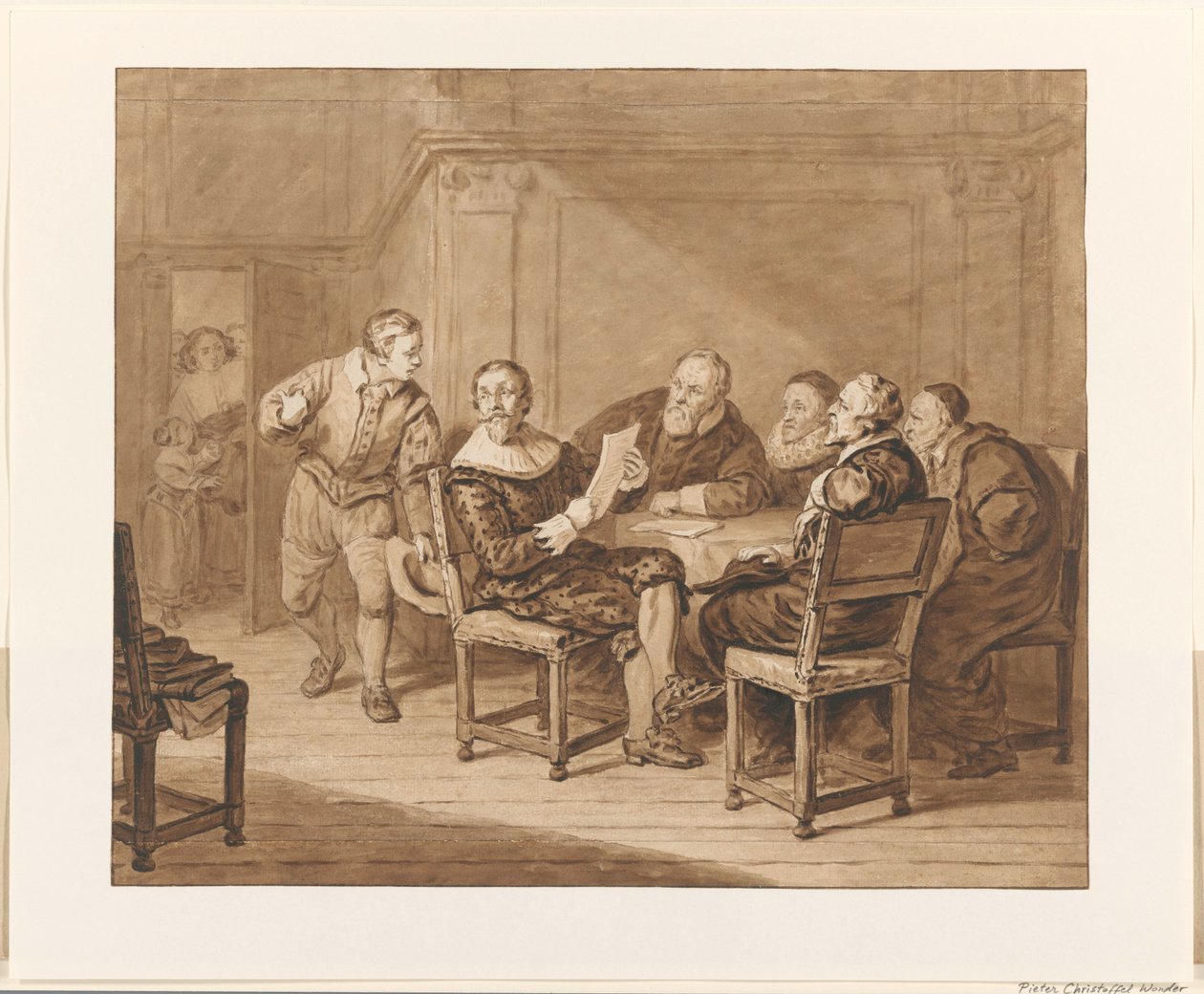 Hugo de Groot rep un missatge que la seva dona ha arribat tekijältä Pieter Christoffel Wonder (signed by artist)
