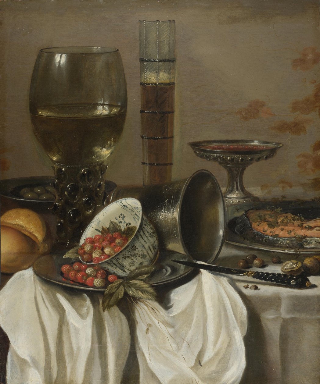 Asetelma juoma-astioiden kanssa, 1649 tekijältä Pieter Claesz