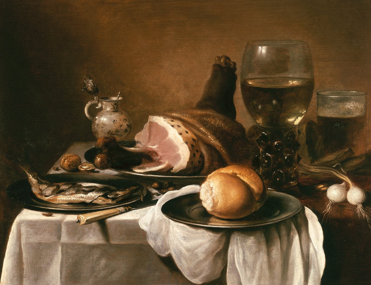Asetelma kinkun kanssa tekijältä Pieter Claesz