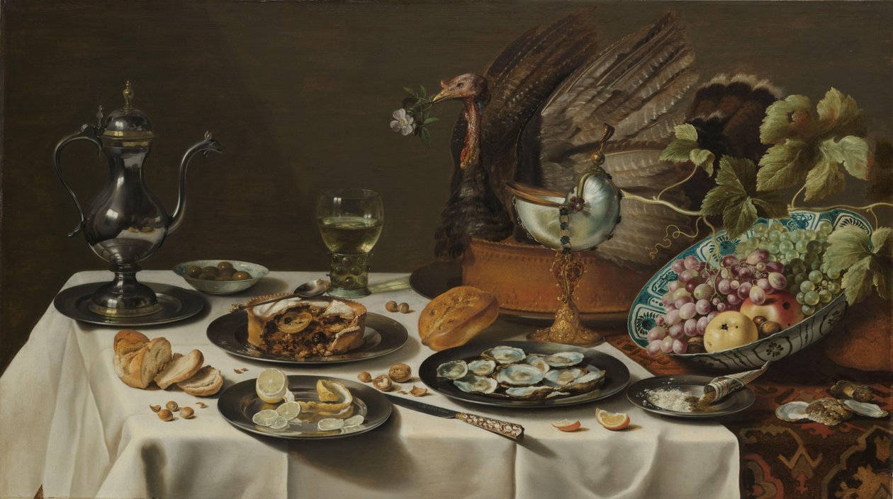 Asetelma kalkkunapiirakan kanssa Asetelma kalkkunapiirakan kanssa tekijältä Pieter Claesz