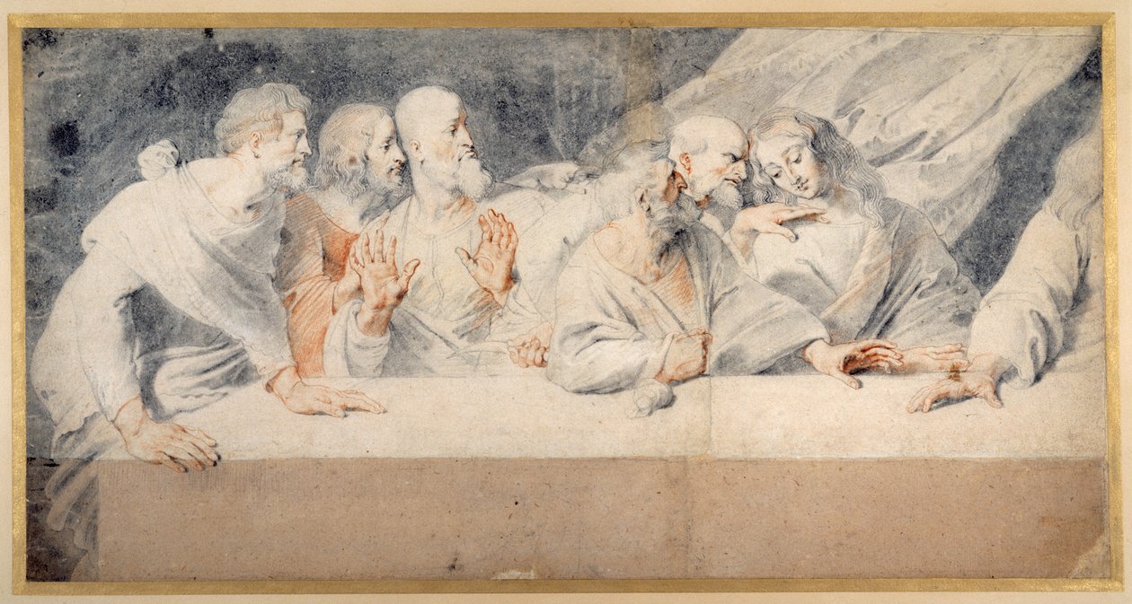 Leonardo da Vincin viimeinen ehtoollinen (punaista ja mustaa liitua paperilla) tekijältä Pieter Claesz Soutman