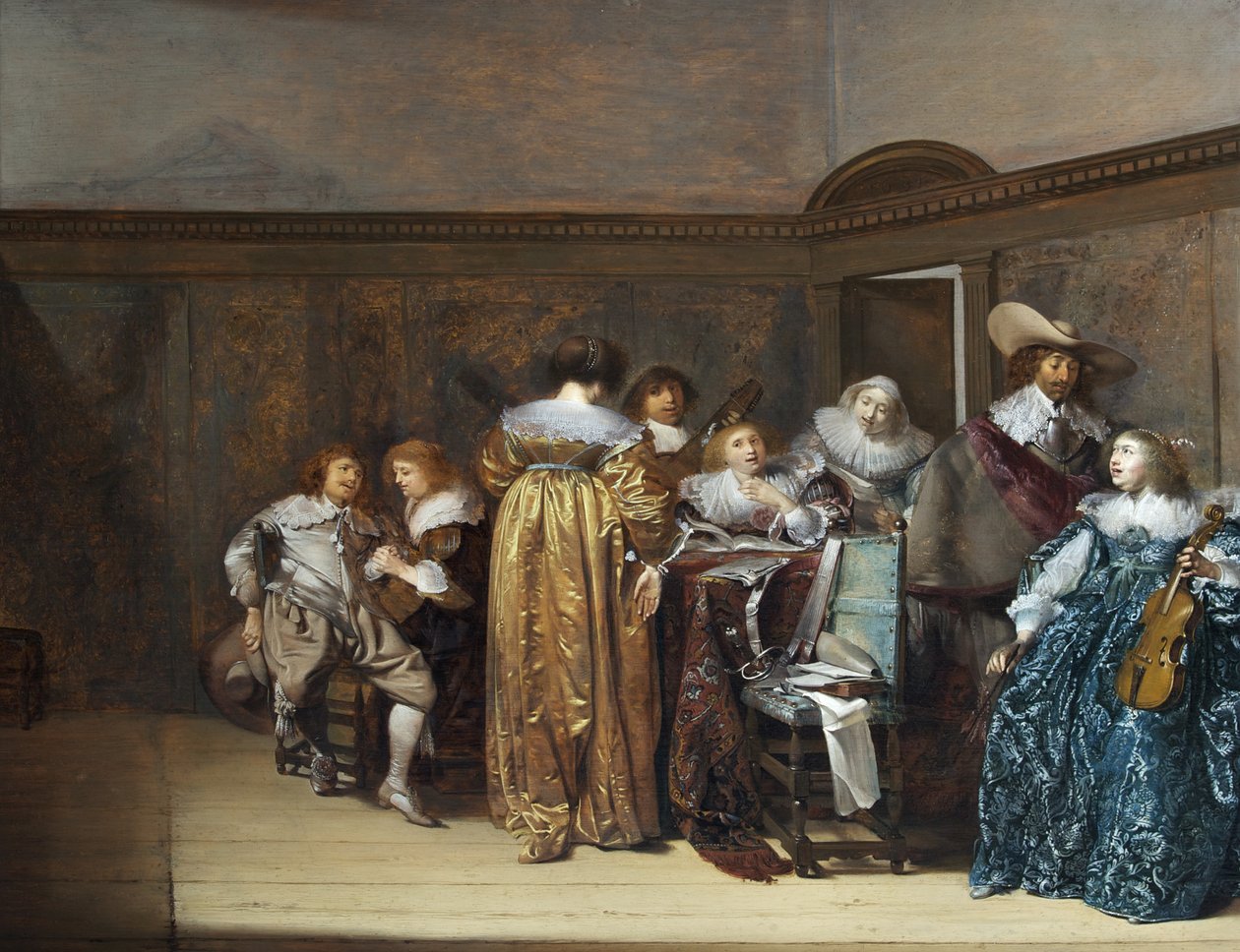 Hollantilaiset Cavalierit ja heidän naisensa tekevät musiikkia tekijältä Pieter Codde