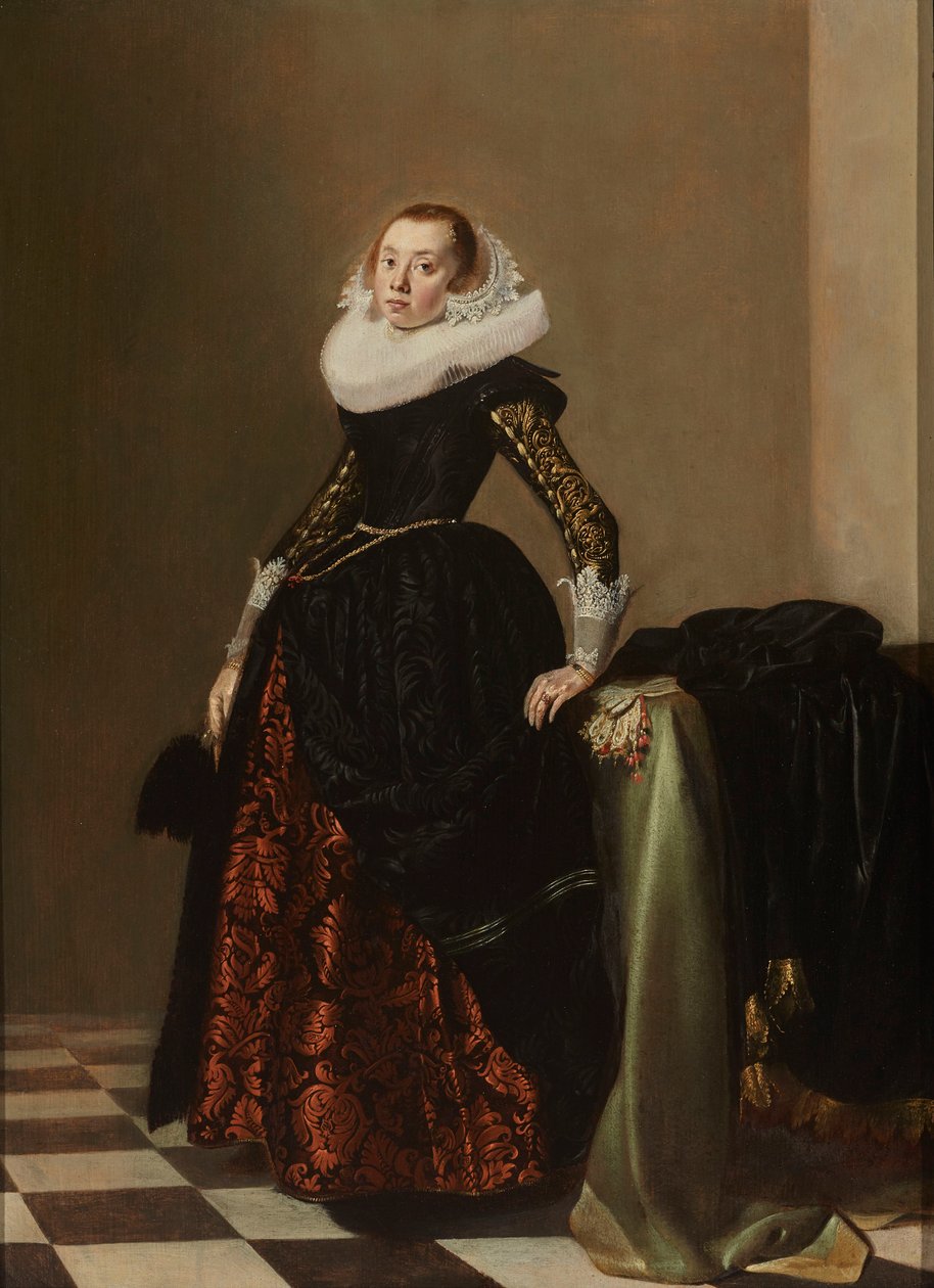 Muotokuva rikkaasti pukeutuneesta nuoresta naisesta, n. 1630 (öljy paneelille) tekijältä Pieter Codde