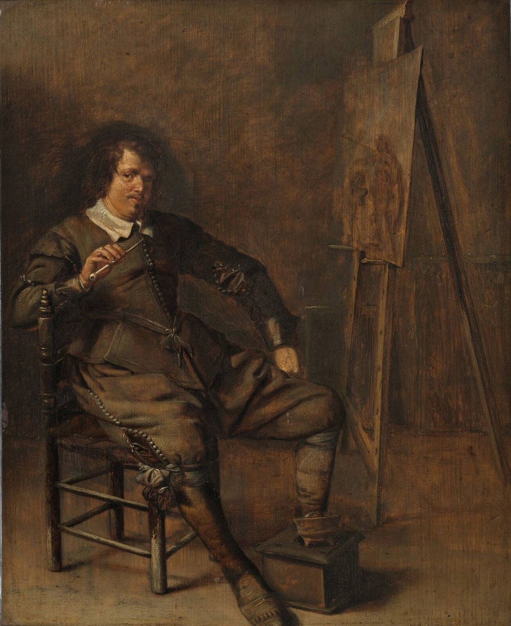 Taiteilijan muotokuva maalaustelineen edessä, n. 1630 tekijältä Pieter Codde