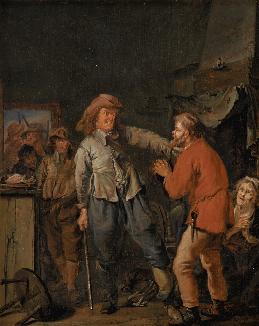Sotilaat murtautumassa talonpojan mökkiin tekijältä Pieter Codde