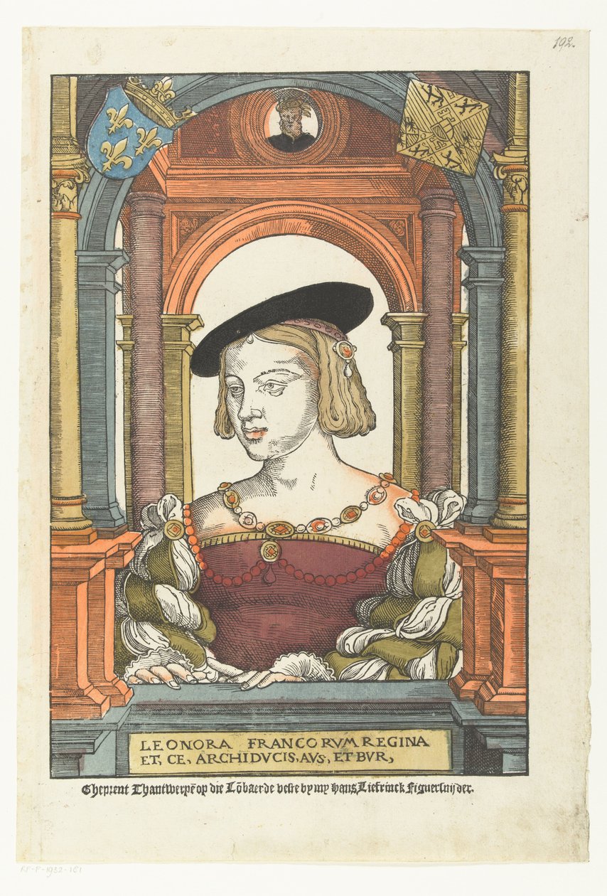 Muotokuva Eleonora van Frankrijk Leonora frankkien kuningatar ja ce, arkkiherttua, aus ja bur, (nimi esineessä) tekijältä Pieter Coecke van Aelst (I) (circle of)
