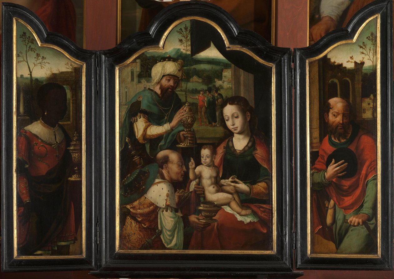 Triptyykki tietäjien palvonnan kanssa tekijältä Pieter Coecke van Aelst (I) (workshop of)