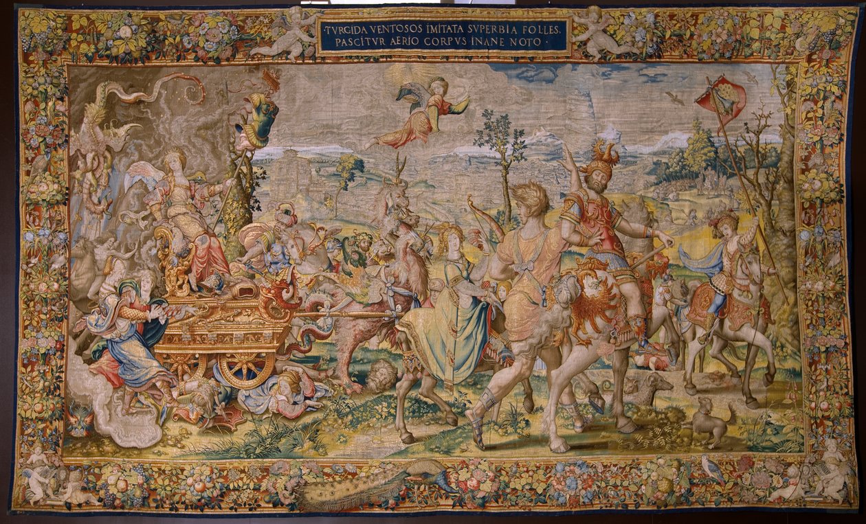 Flanderin kuvakudos. Sarja Seitsemän pääsyntiä (Seitsemän kuolemansyntiä): Turhamaisuus (ylpeys). Sarjakuvapiirtäjä Pieter Coecke van Aelst. Brysselin työpaja. Noin 1542-1544. tekijältä Pieter Coecke van Aelst