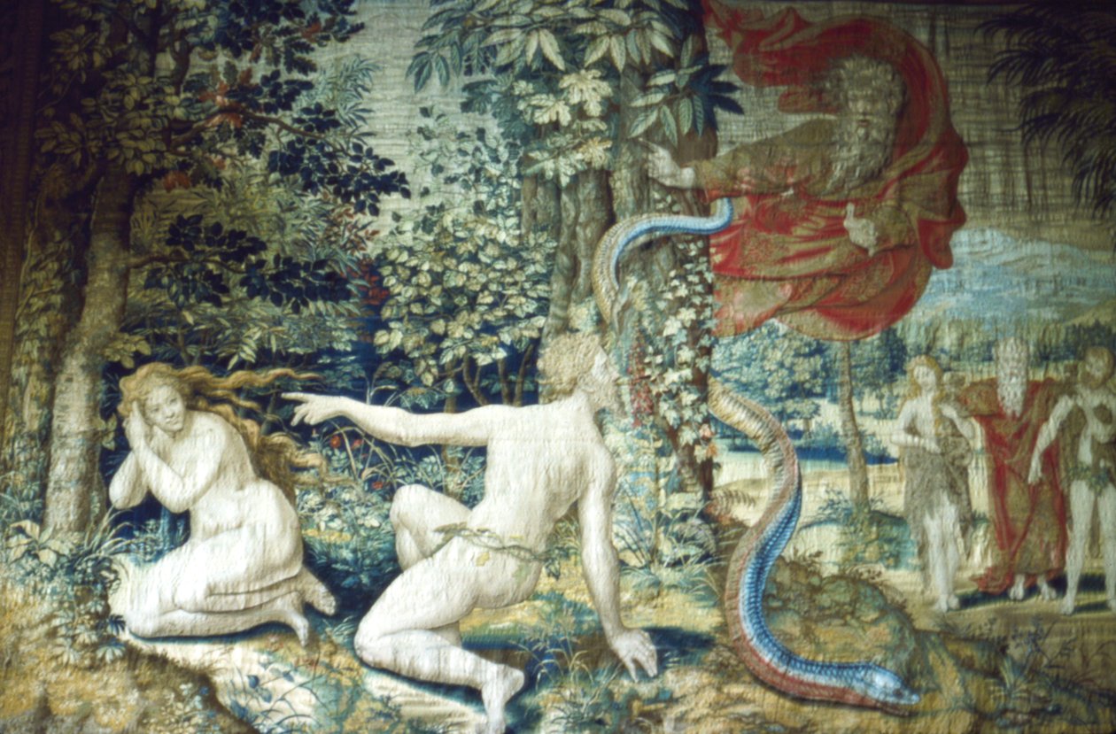 Firenze. Adam ja Eeva syntiinlankeemuksen jälkeen, Brysselin kuvakudos, 1548, 1900-luku tekijältä Pieter Coecke van Aelst