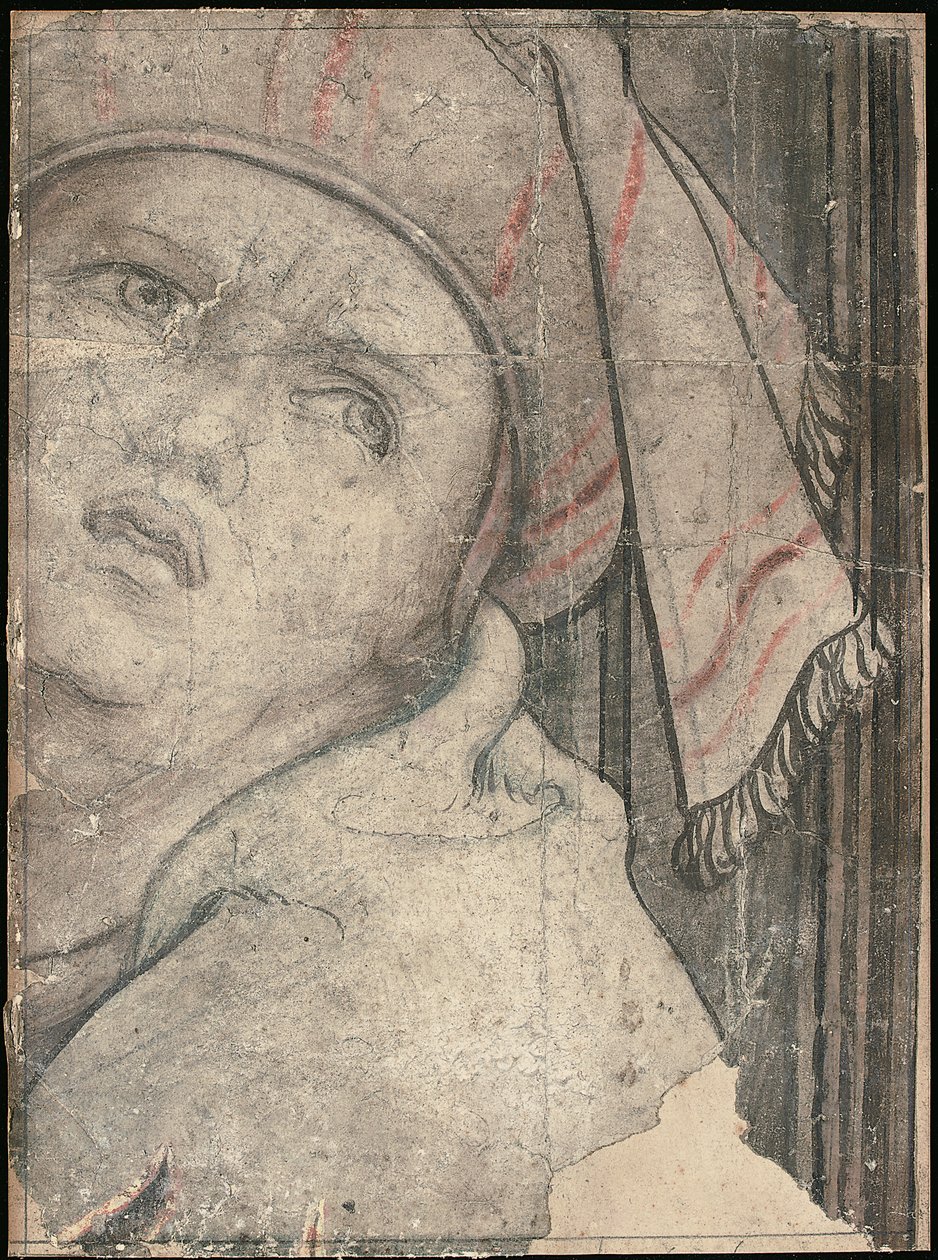 Turbaanipukuisen miehen pää, joka katsoo ylöspäin tekijältä Pieter Coecke van Aelst