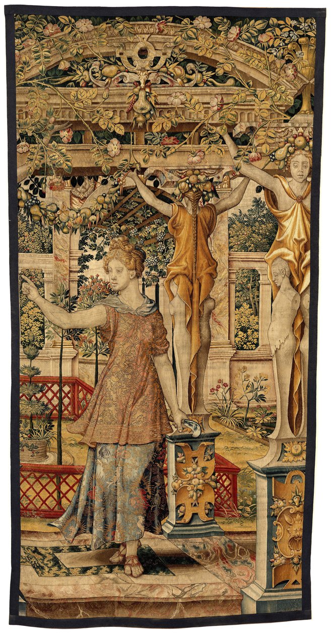 Vertumnus ja Pomona: Vertumnus muuttui maanviljelijäksi, n. 1550 (kulta, villa ja silkki) tekijältä Pieter Coecke van Aelst