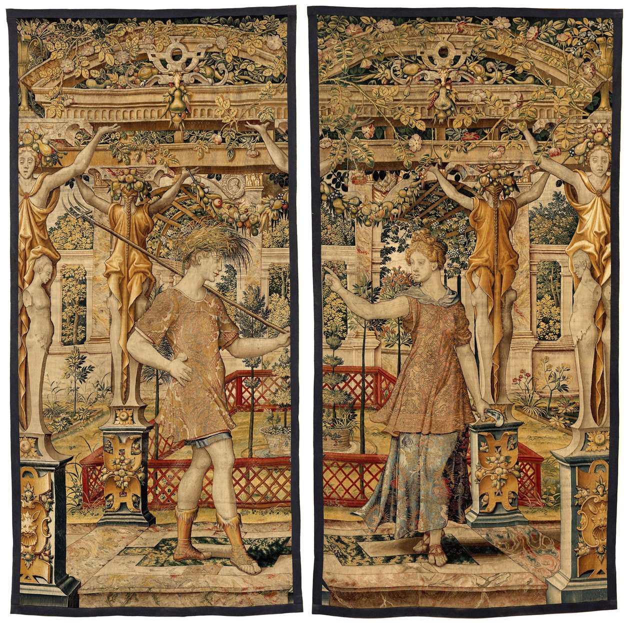 Vertumnus e Pomona: Vertumnus transformado em fazendeiro, c.1550 (ouro, lã e seda)finlandês tekijältä Pieter Coecke van Aelst