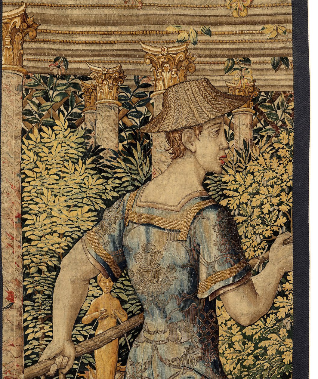 Vertumnus ja Pomona: Kalastajaksi muuttunut Vertumnus, n. 1550 (kulta, villa ja silkki) tekijältä Pieter Coecke van Aelst