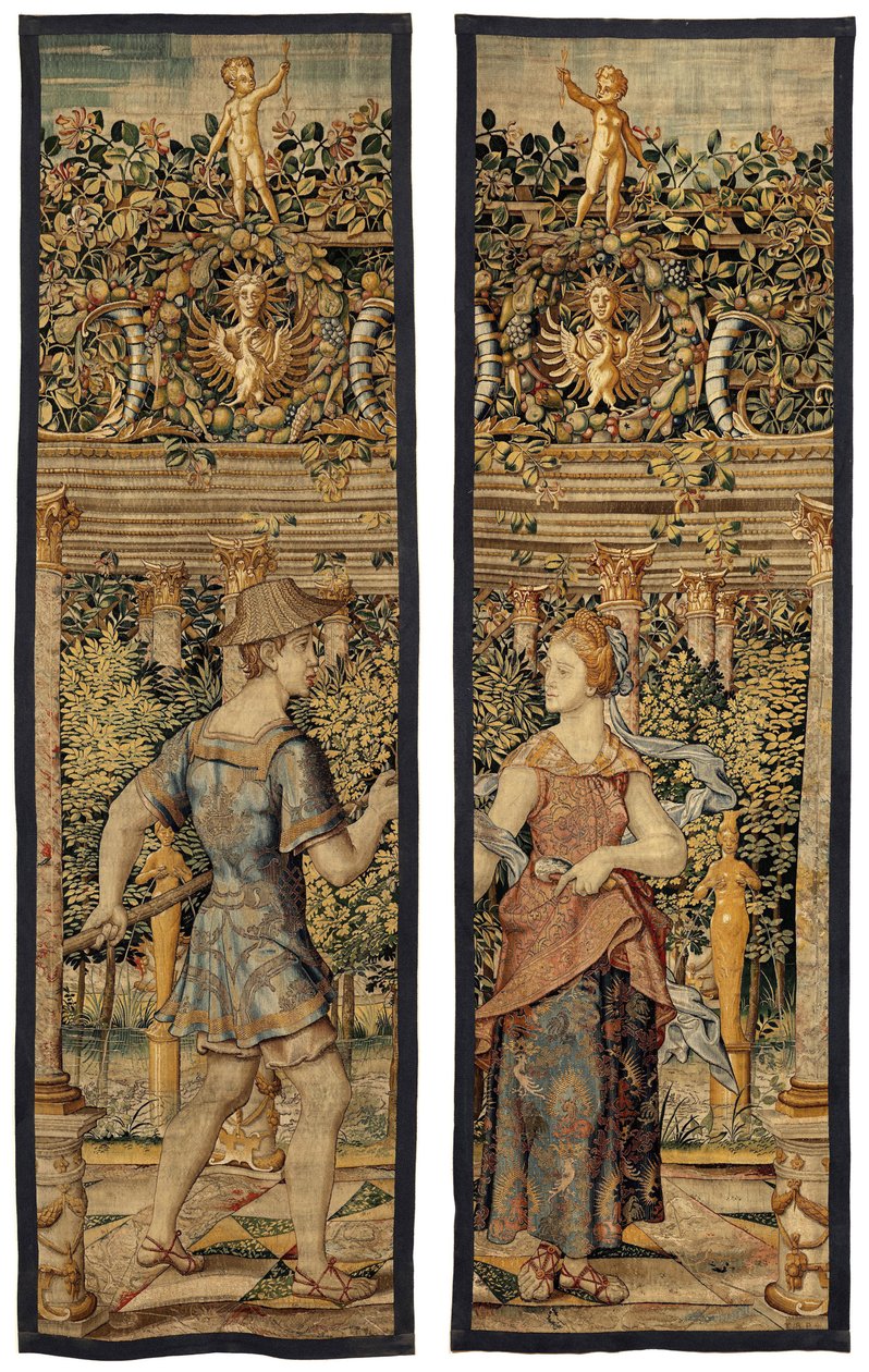 Vertumnus ja Pomona: Kalastajaksi muuttunut Vertumnus, n. 1550 (kulta, villa ja silkki) tekijältä Pieter Coecke van Aelst