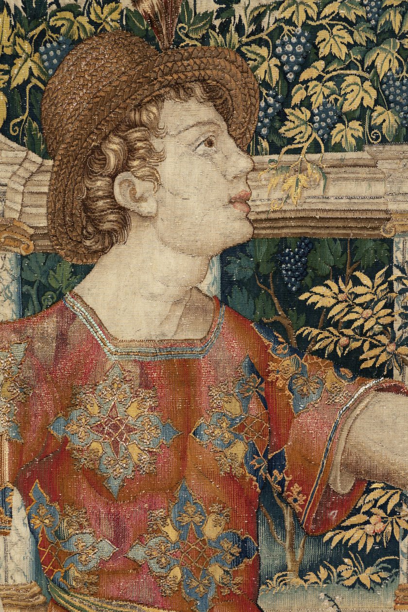 Vertumnus ja Pomona: Vertumnus muuttui oksaksi, n. 1550 (kulta, villa ja silkki) tekijältä Pieter Coecke van Aelst