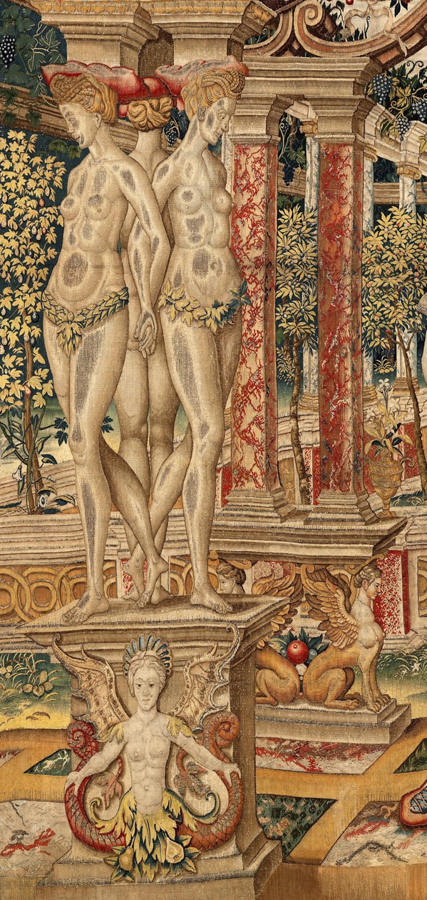 Vertumnus ja Pomona: Vertumnus muuttui karsintaiseksi. noin 1550 (kuvakudos) tekijältä Pieter Coecke van Aelst