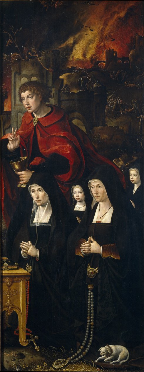 Pyhä Johannes evankelista, jossa on kaksi naista ja kaksi rukoilevaa tyttöä, Oikea paneeli The Last Judgment tri tekijältä Pieter Coecke van Aelst