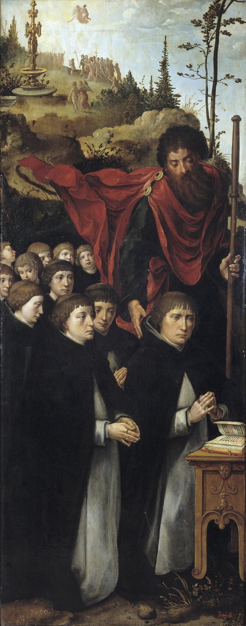 Apostoli Pyhä Jaakob Suuri saarnaajien kanssa Oikeanpuoleinen paneeli viimeisen tuomion triptyykistä tekijältä Pieter Coecke van Aelst