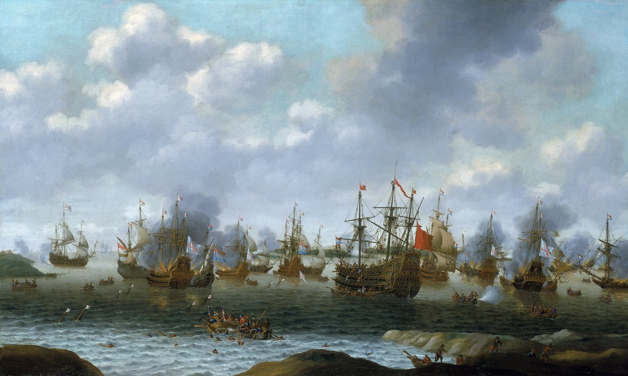Hollantilaisten hyökkäys Medway-joella (Englanti), kesäkuu 1667. tekijältä Pieter Cornelisz van Soest