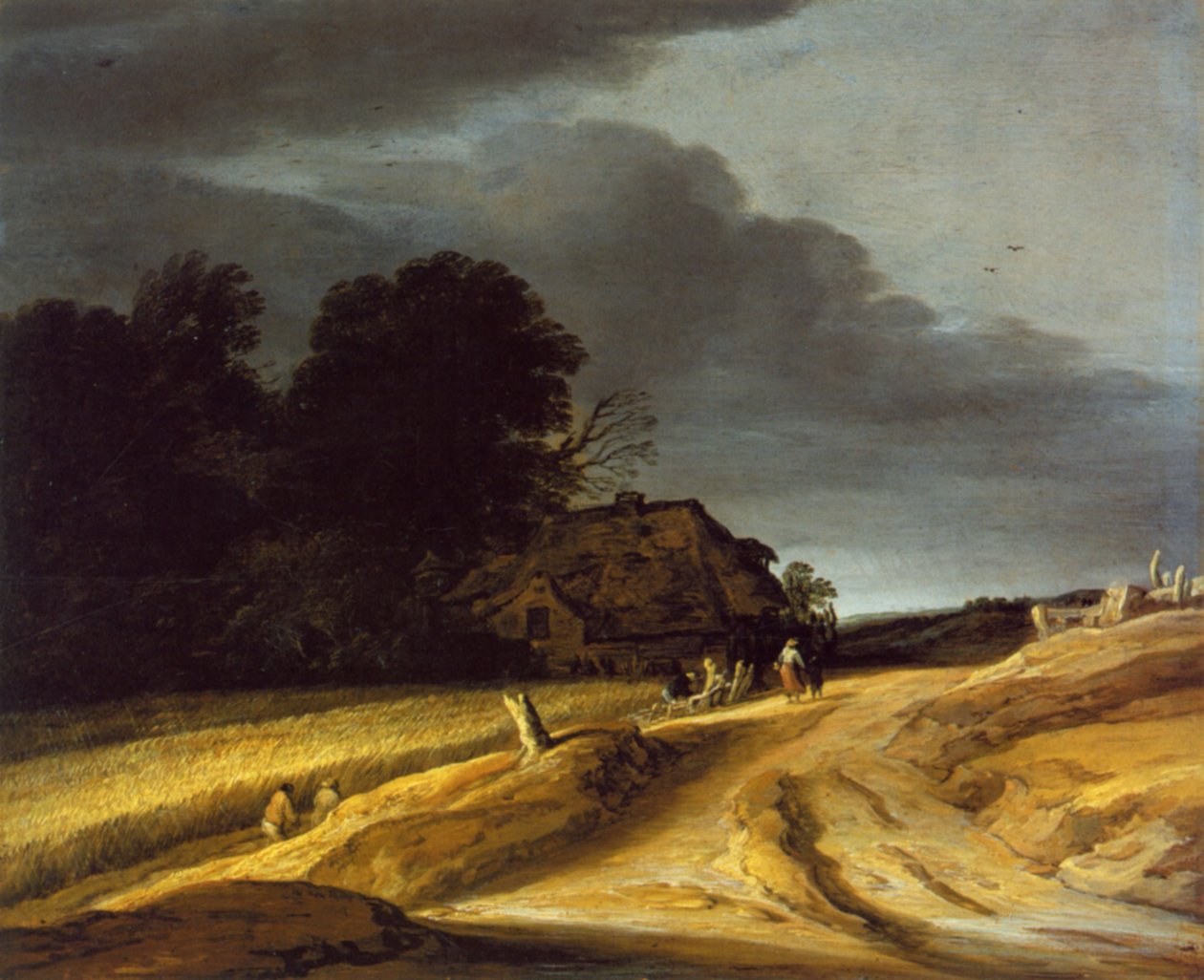 Landschaft mit Feldweg und Bauernhaus tekijältä Pieter Dircksz Santvoort