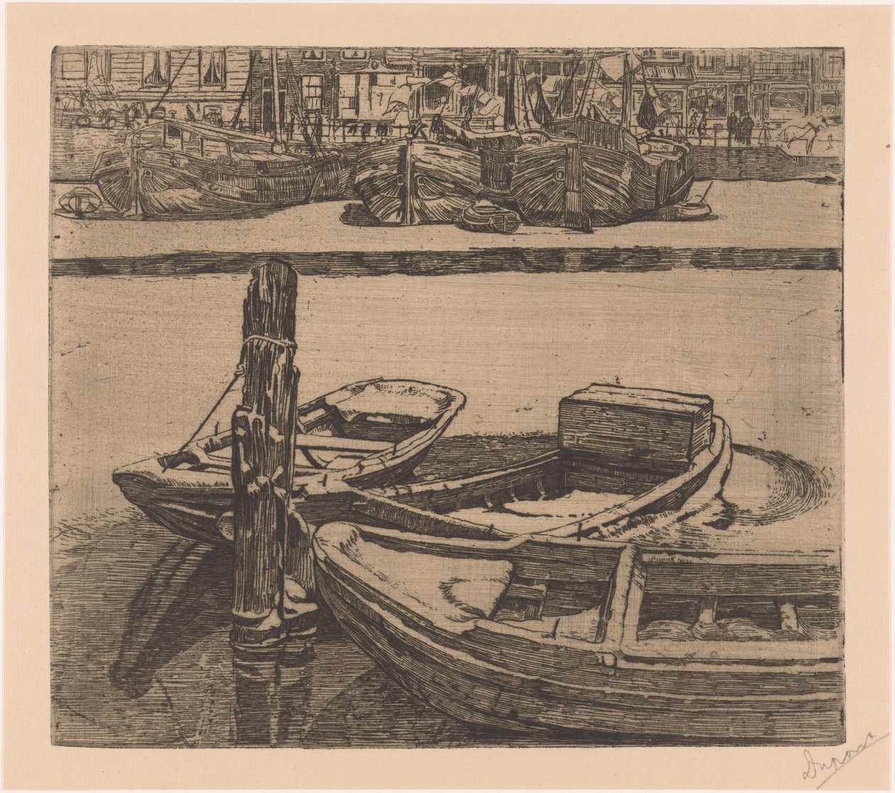 Laivat Amsterdamin Damrakissa tekijältä Pieter Dupont (signed by artist)