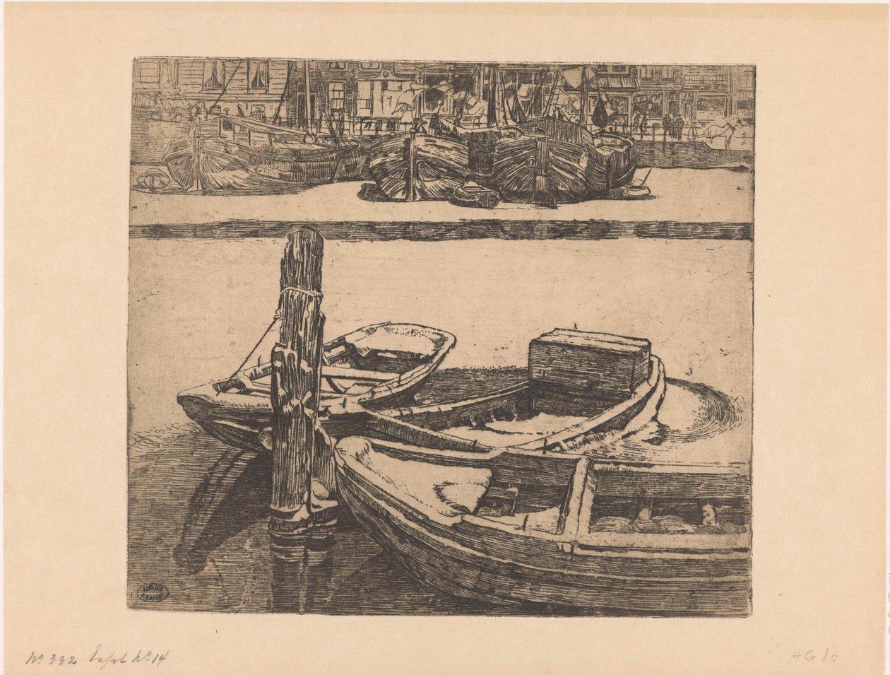 Laivat Amsterdamin Damrakissa tekijältä Pieter Dupont (signed by artist)