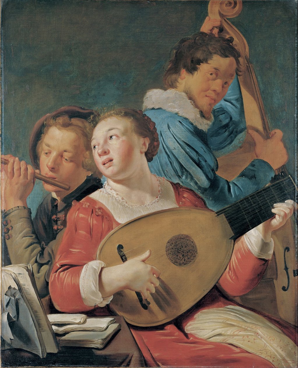 Musiciens - Peinture de Pieter Fransz de Grebber (säe 1600-1653), Krijge sur toile, säe 1623, 91x73,7 cm - Muusikot, Öljy kankaalle Pieter Fransz de Grebber - Museo de Bellas Artes de Bilbao tekijältä Pieter Fransz. de Grebber