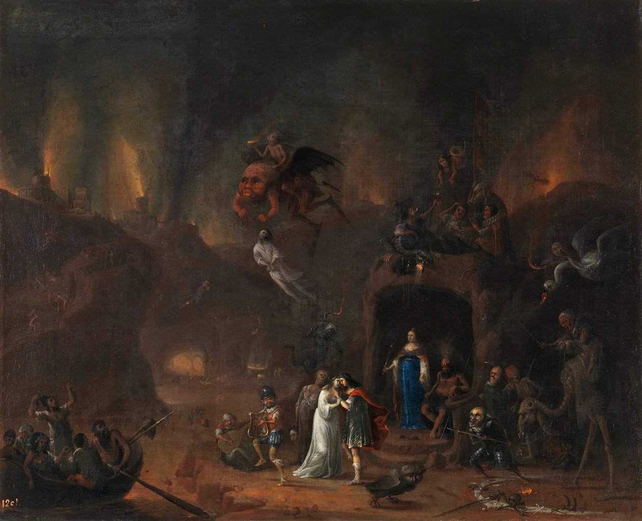 "Orpheus ja Eurydice helvetissä" (Orpheus ja Eurydice helvetissä) Pieter Frisin (1627-1706) maalaus 1652 Koko 61x77 cm Museo del Prado, Madrid tekijältä Pieter Fris