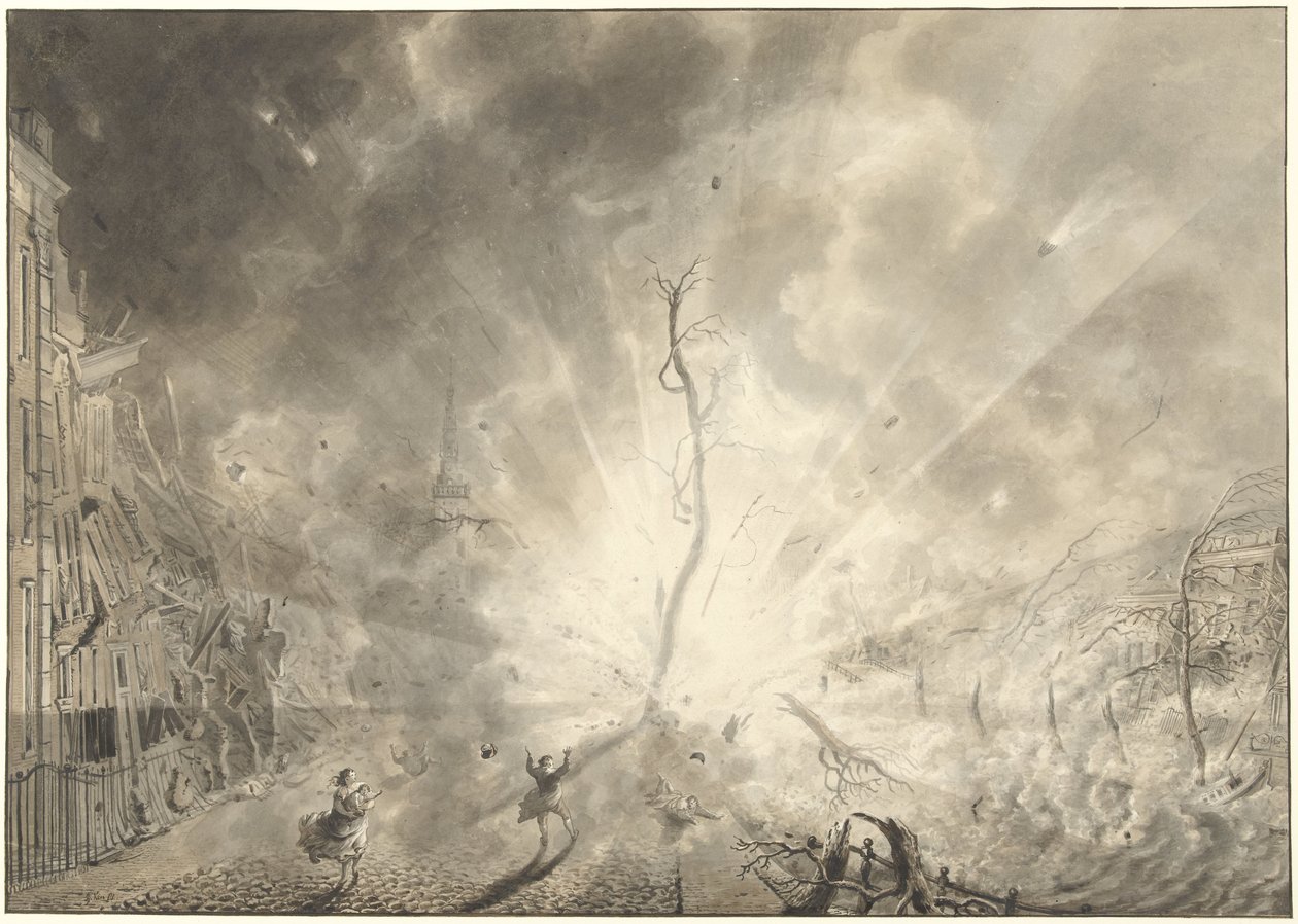 Ruutikatastrofi Leidenissä 12. tammikuuta 1807 tekijältä Pieter Gerardus van Os (signed by artist)