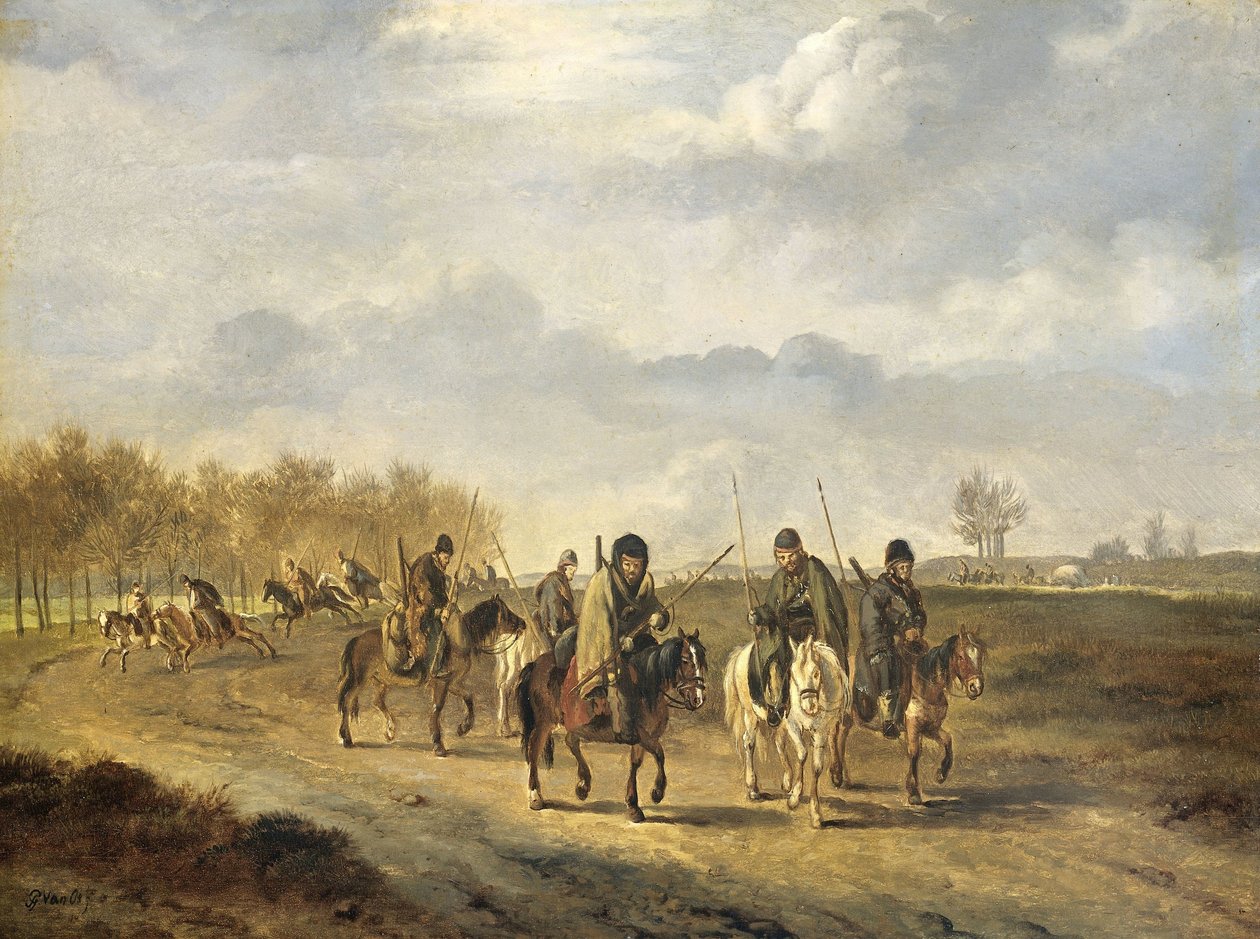 Kasakat maantiellä lähellä Bergeniä Pohjois-Hollannissa, 1813 tekijältä Pieter Gerardus van Os