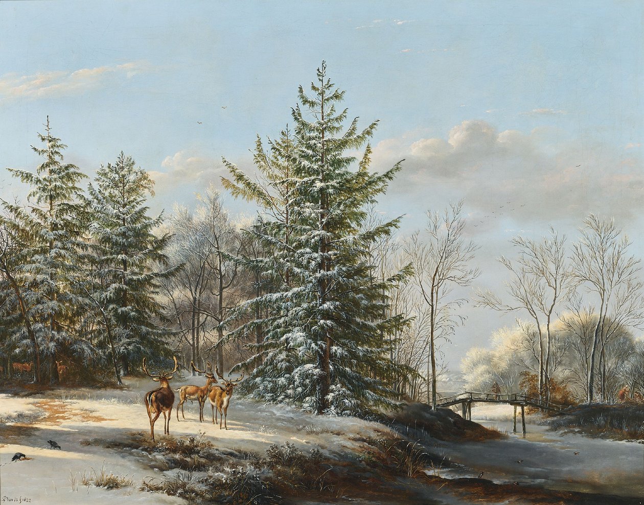 Talvinen maisema ja metsäkauris tekijältä Pieter Gerardus van Os