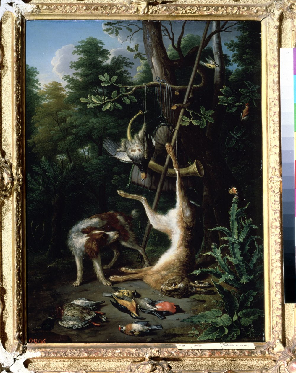 ""Metsästyskoira ja riistalinnut"" (Koira ja riistalinnut) Peter Gyselsin (1621-1691) maalaus 1600-luvulta. Pushkin-museo, Moskova tekijältä Peeter Gijsels