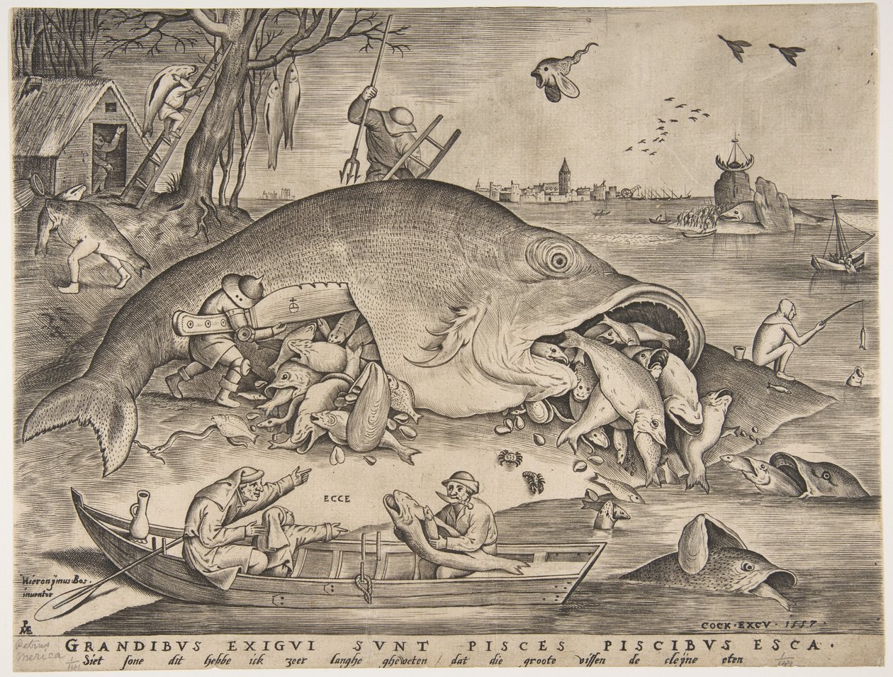 Isot kalat syövät pieniä kaloja, 1557 tekijältä Pieter Heyden van der