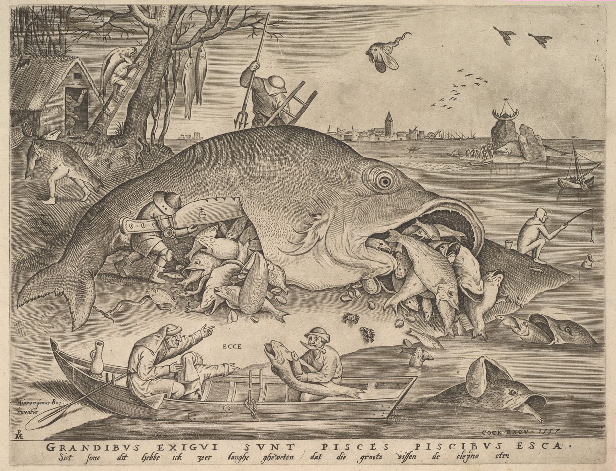 Isot kalat syövät pieniä kaloja, 1557 tekijältä Pieter Heyden van der