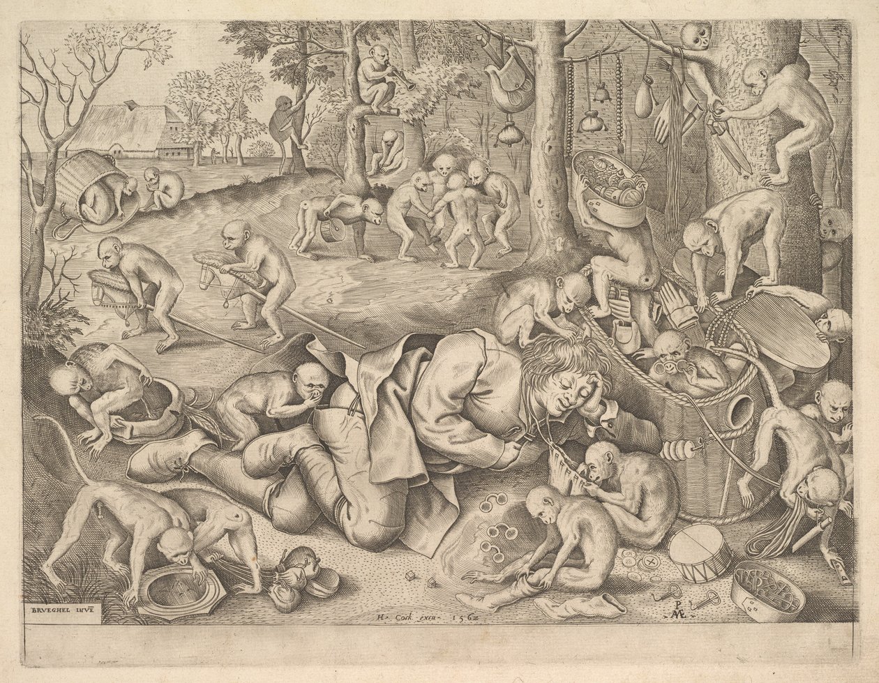 Apinoiden ryöstama kauppias, 1562 tekijältä Pieter Heyden van der