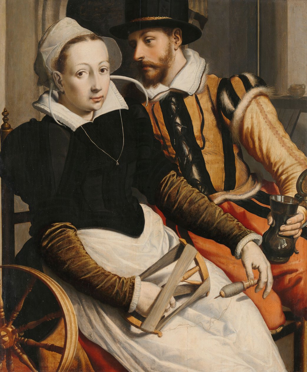 Mies ja nainen pyörivässä pyörässä, n. 1560-70 tekijältä Pieter Pietersz the Elder