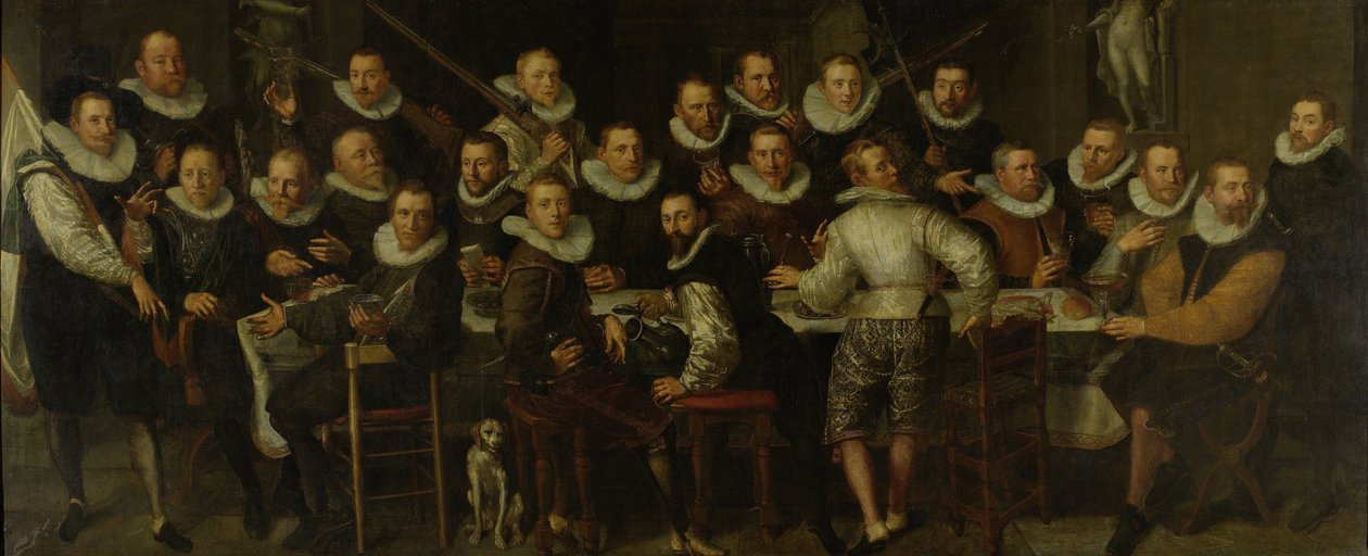 Kapteeni Gillis Jansz Valckenierin ja luutnantti Pieter Jacobsz Basin komppania, Amsterdam, 1599 tekijältä Pieter Isaacsz.