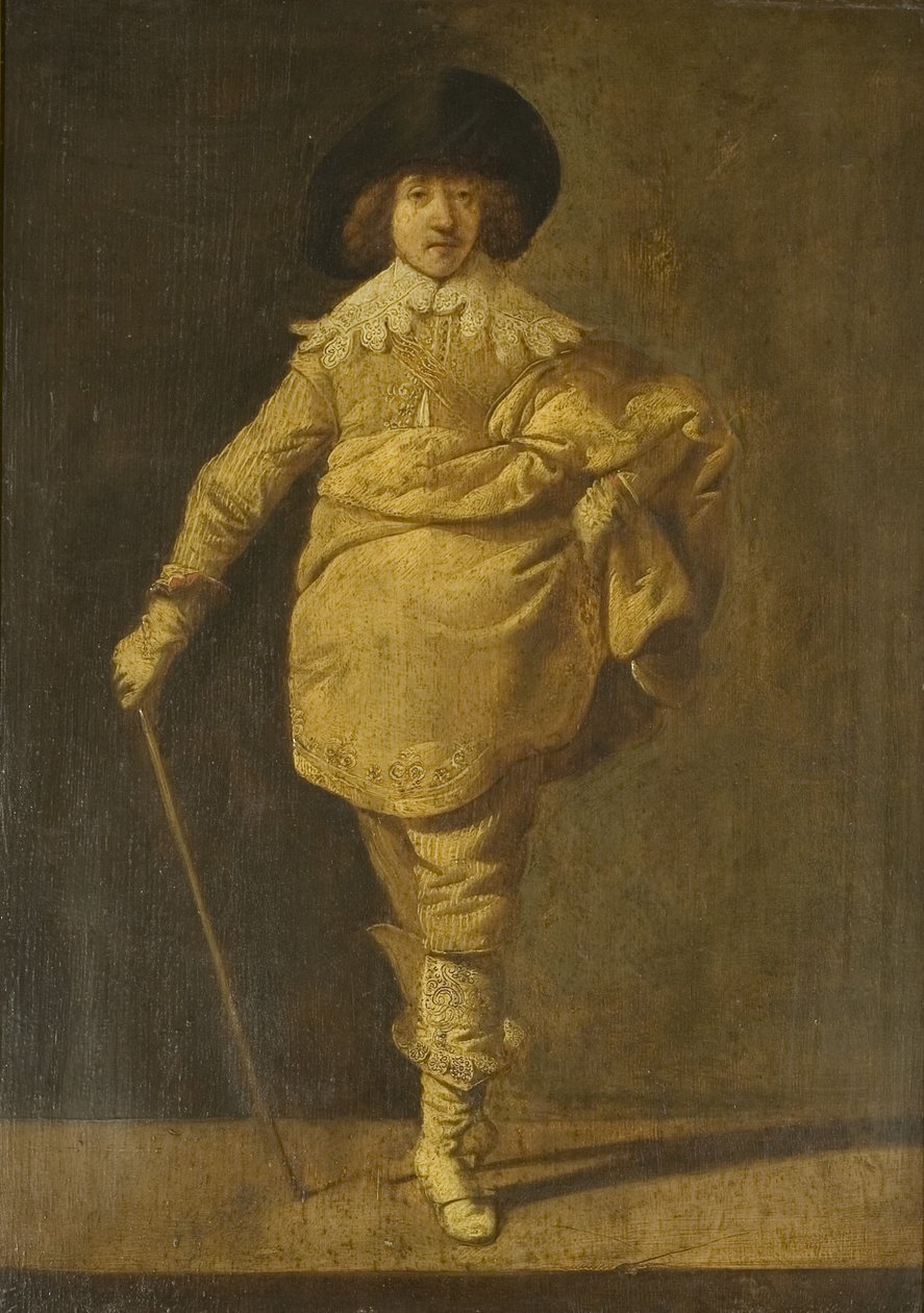A Standing Cavalier, n. 1630 (öljy paneelissa) tekijältä Pieter Jansz. Quast