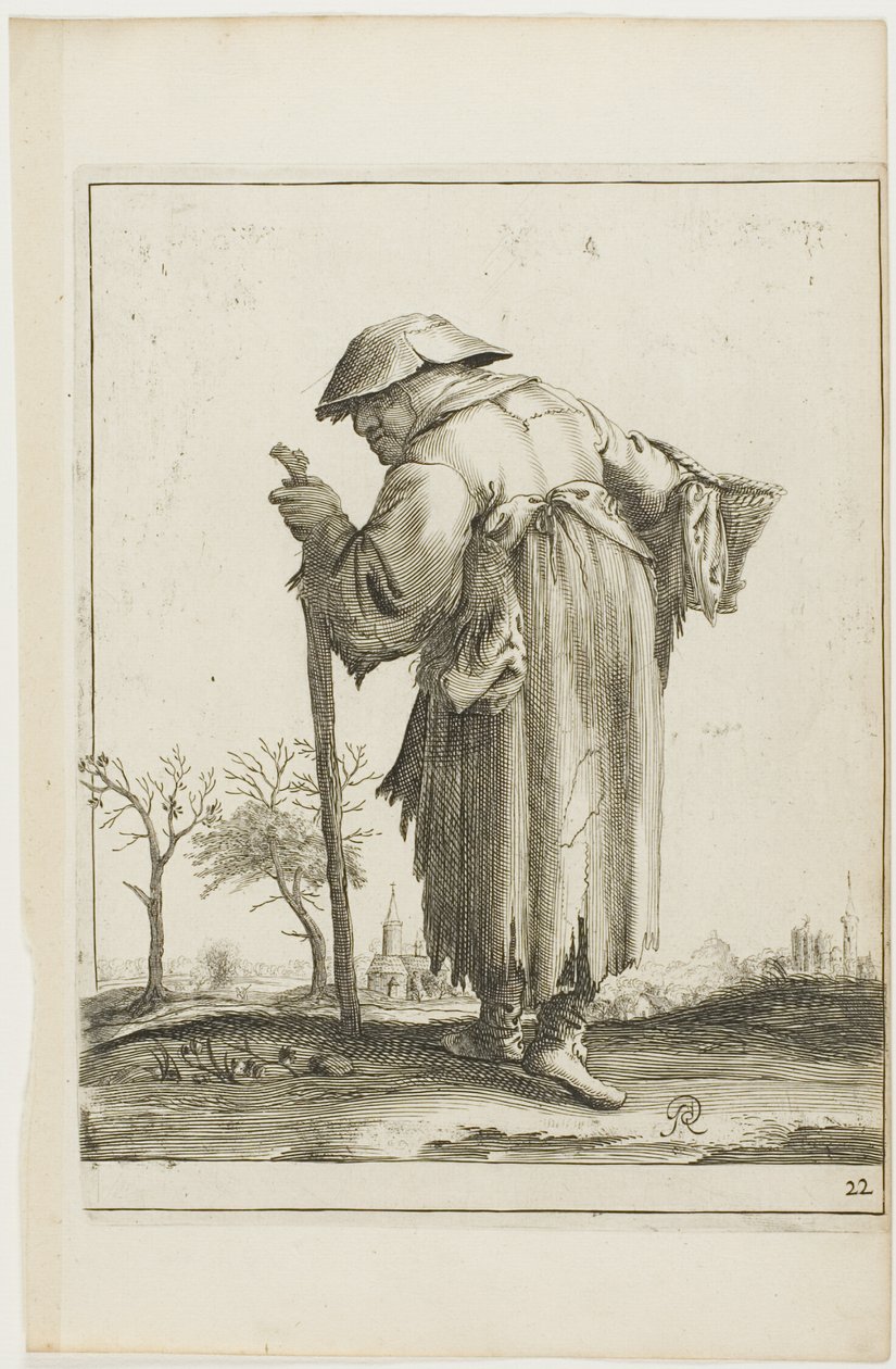 Marching Beggar Woman with a Basket, alkaen T is al verwart-gaern (Se on jo sekava) tekijältä Pieter Jansz. Quast