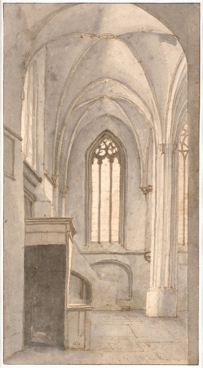 Näkymä Rhenenin Pyhän Cuneran kirkon sisäpihasta (prov. Utrecht) tekijältä Pieter Jansz Saenredam