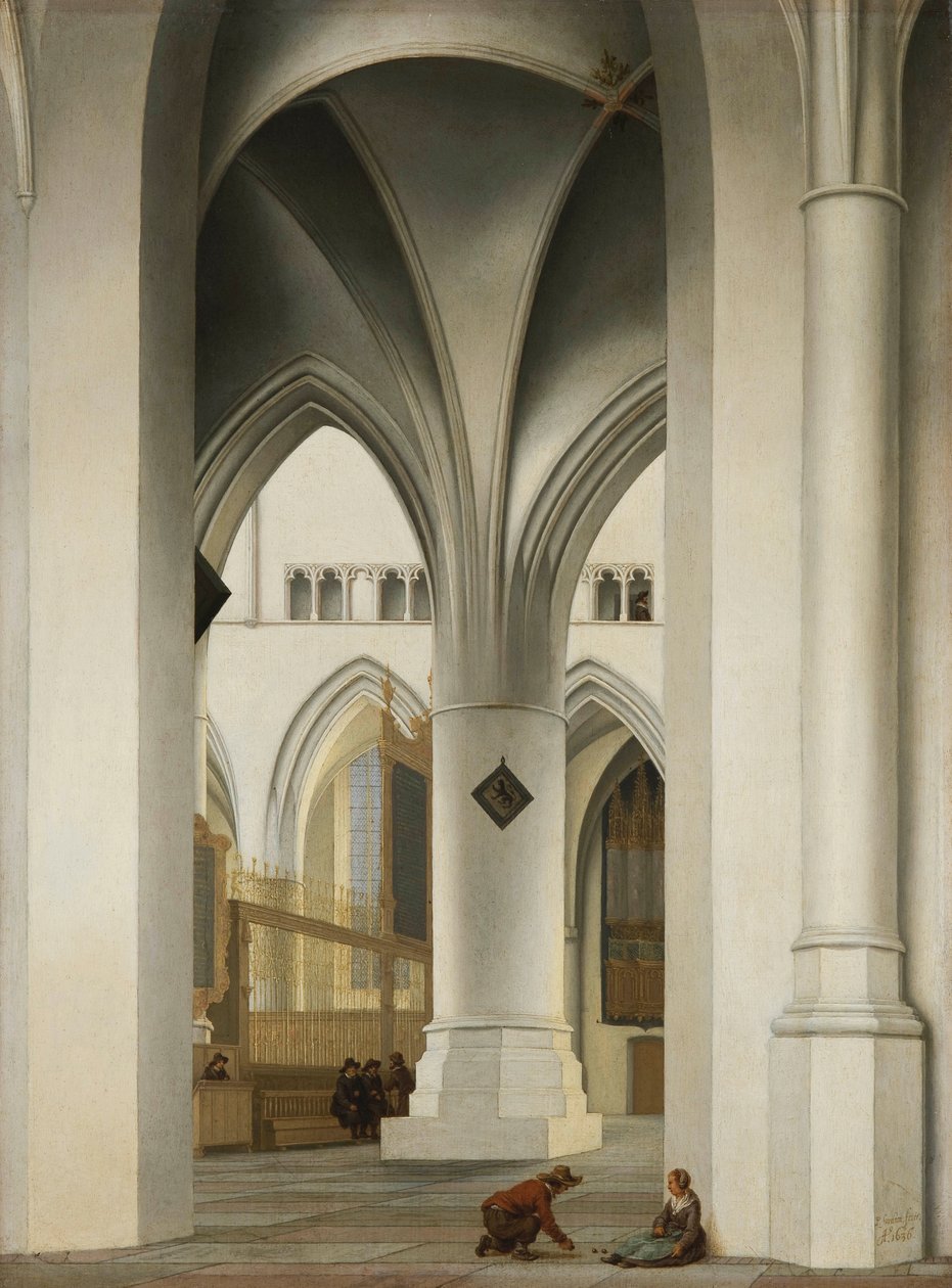 ""Näkymä Pyhän Bavon kirkon kuorosta Haarlemissa, Hollannissa"" (Haarlemin Pyhän Bavon kirkon kuoro) Pieter Saenredamin (1597-1665) maalaus tekijältä Pieter Jansz Saenredam