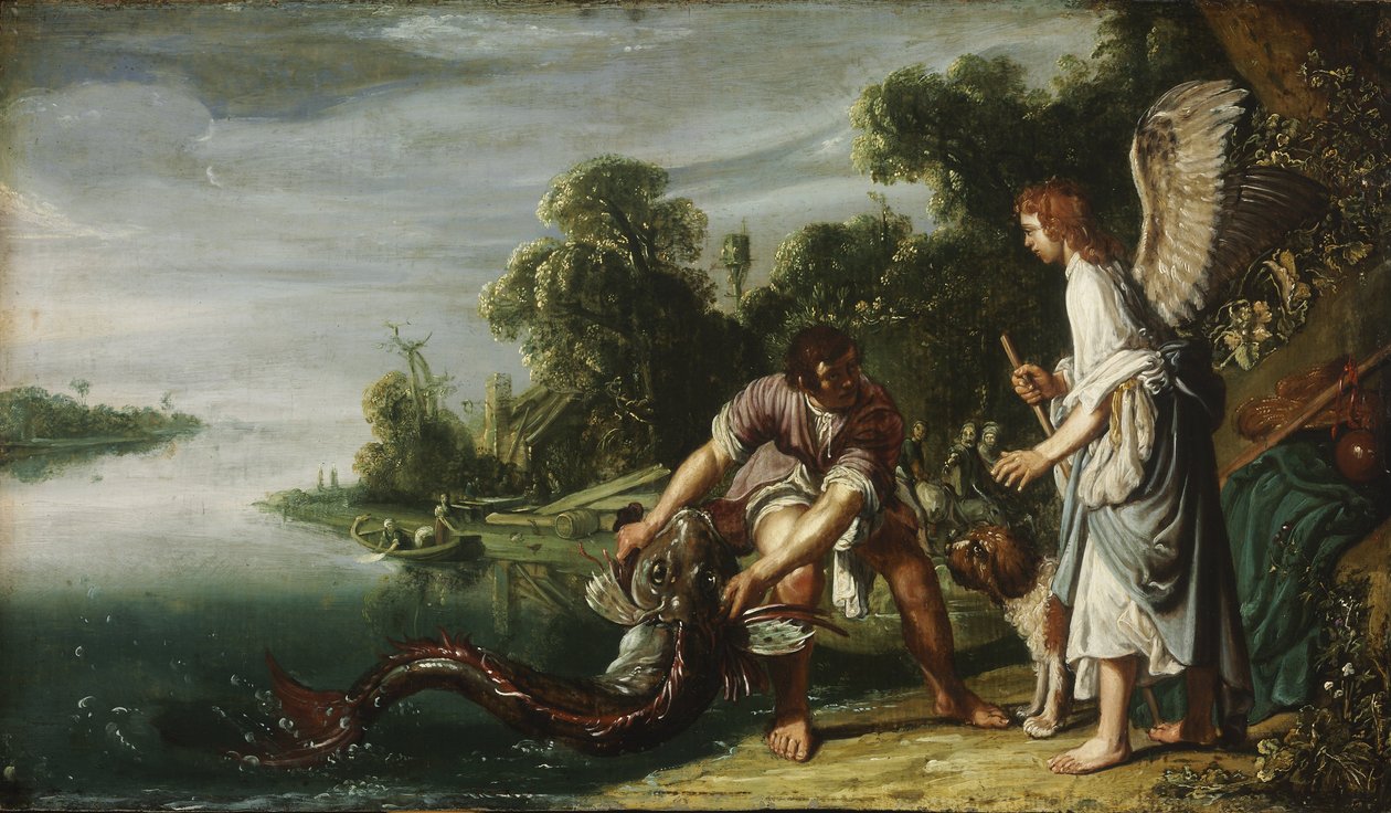 Der Engel und Tobias mit dem Fisch tekijältä Pieter Lastman