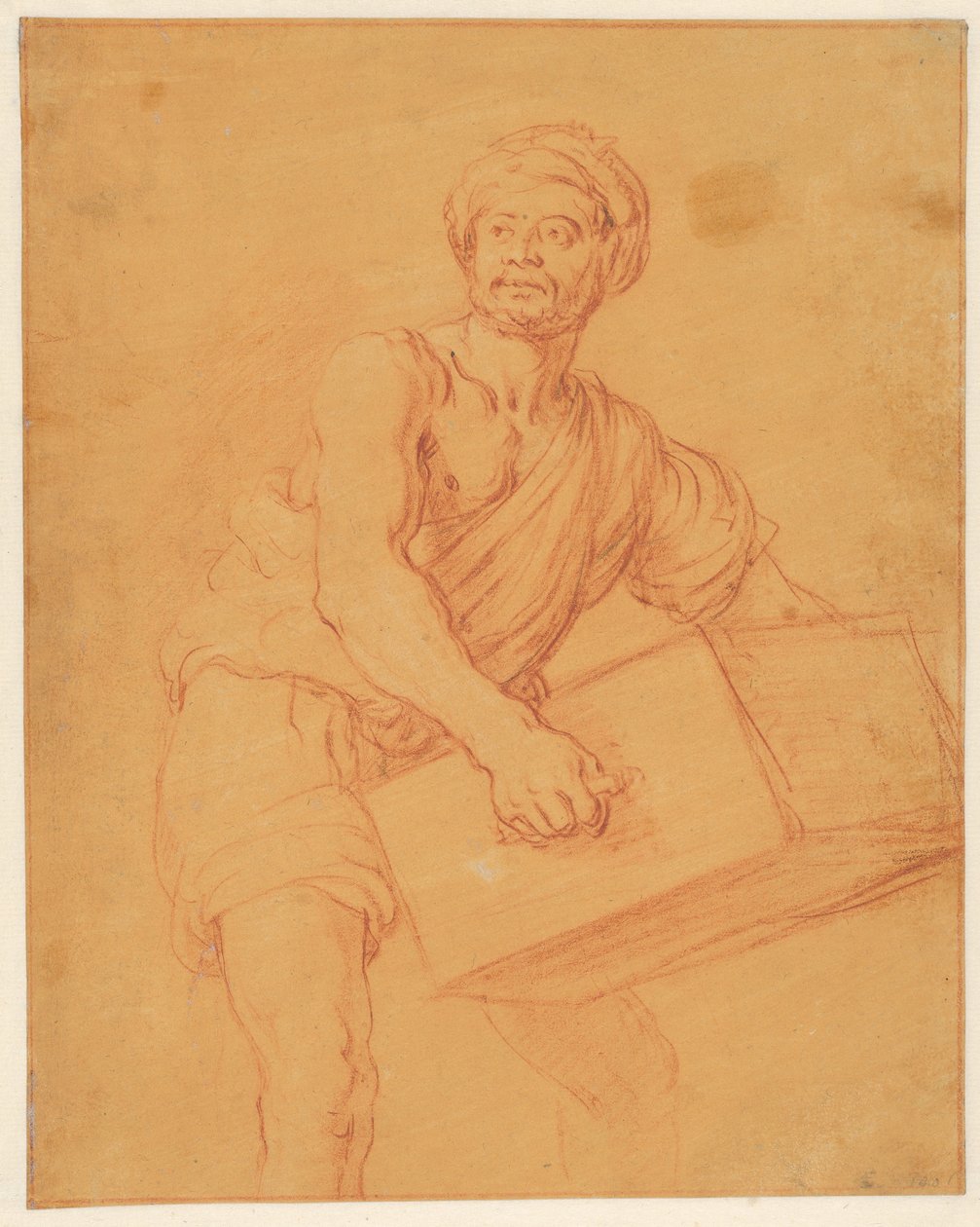 Studie eines bärtigen und turbantragenden Mannes, der eine Truhe trägt tekijältä Pieter Lastman