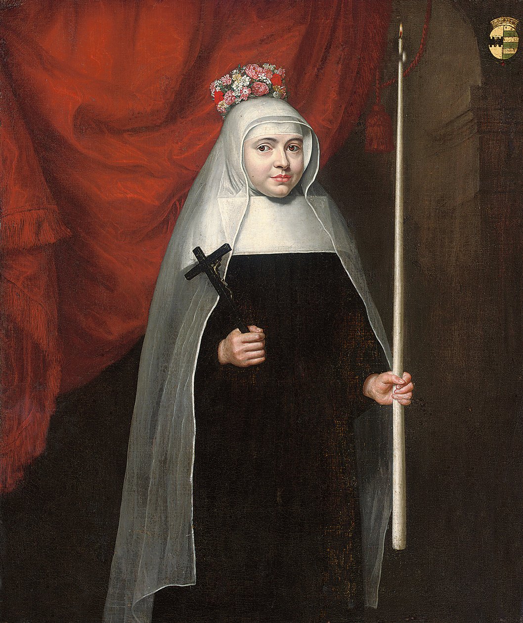 Muotokuva nunnasta, jolla on krusifiksi ja kynttilä, 1678 tekijältä Pieter Leermans